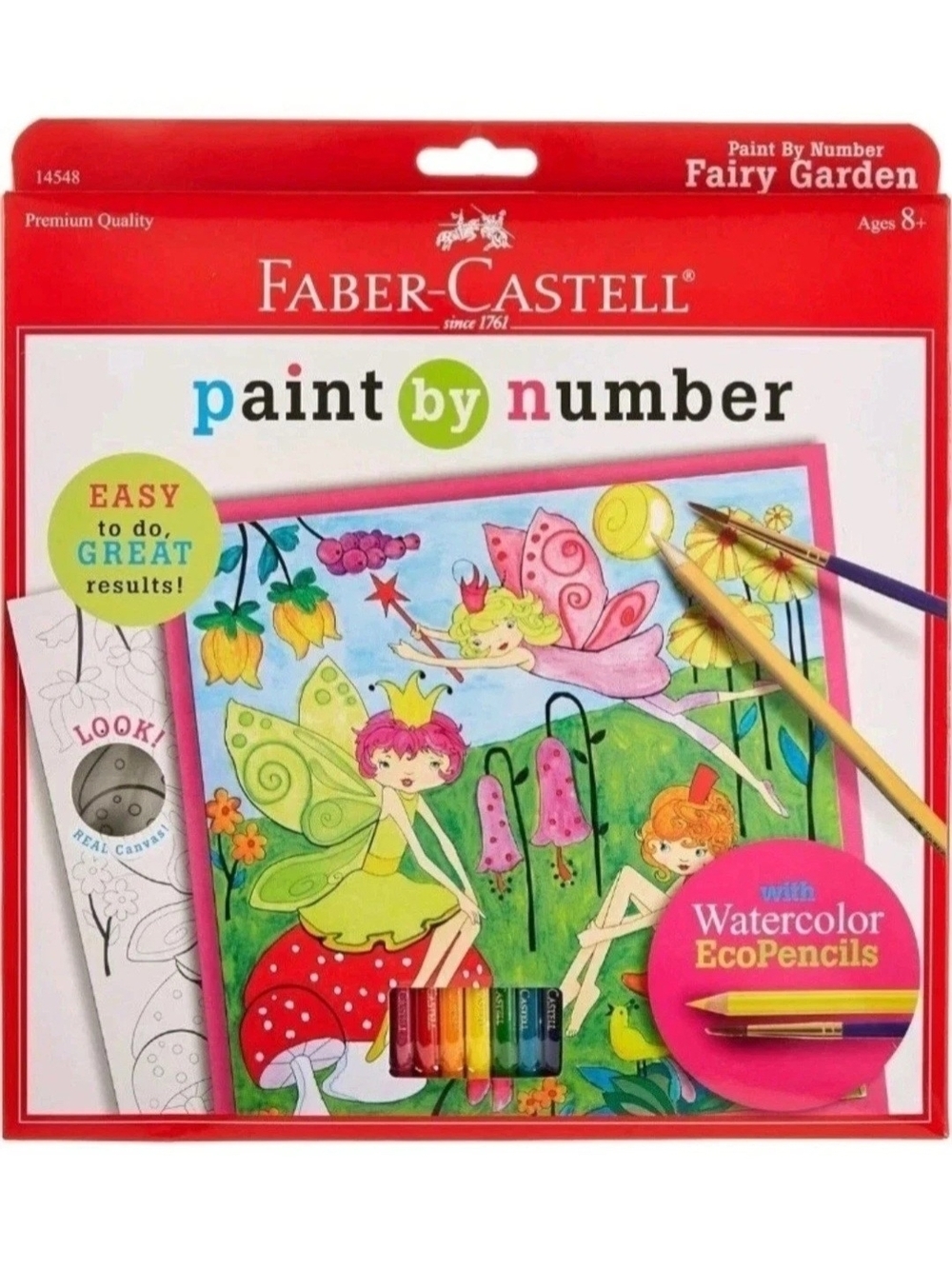 Faber-Castell Kids Paint by Number Art Kit Fairy Garden, Watercolor, 9 inches 8+